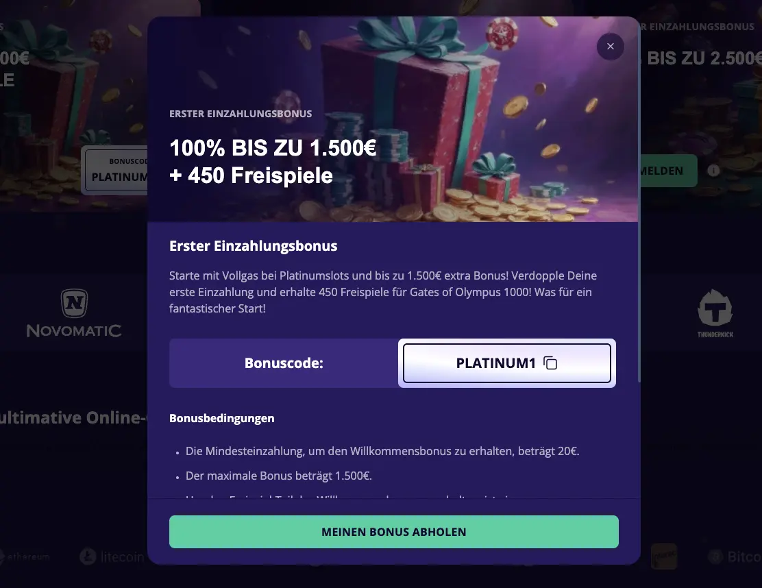 Platinumslots Casino Willkommensbonus